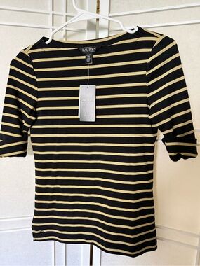 Ralph Lauren Black and Gold Striped Short Sleeve Tee